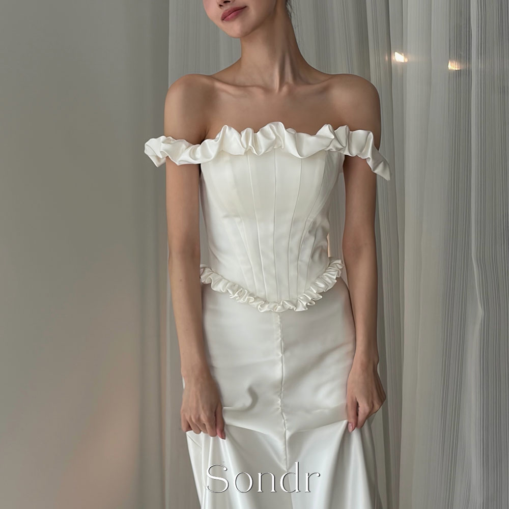 Modern Korean Lifestyle - Sondr Boho A-lijn Koreaanse bruidsjurk off-shoulder